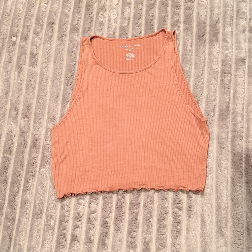 American Eagle Soft & Sexy Ribbed Cropped Tank Top Tan - Size Large (L)